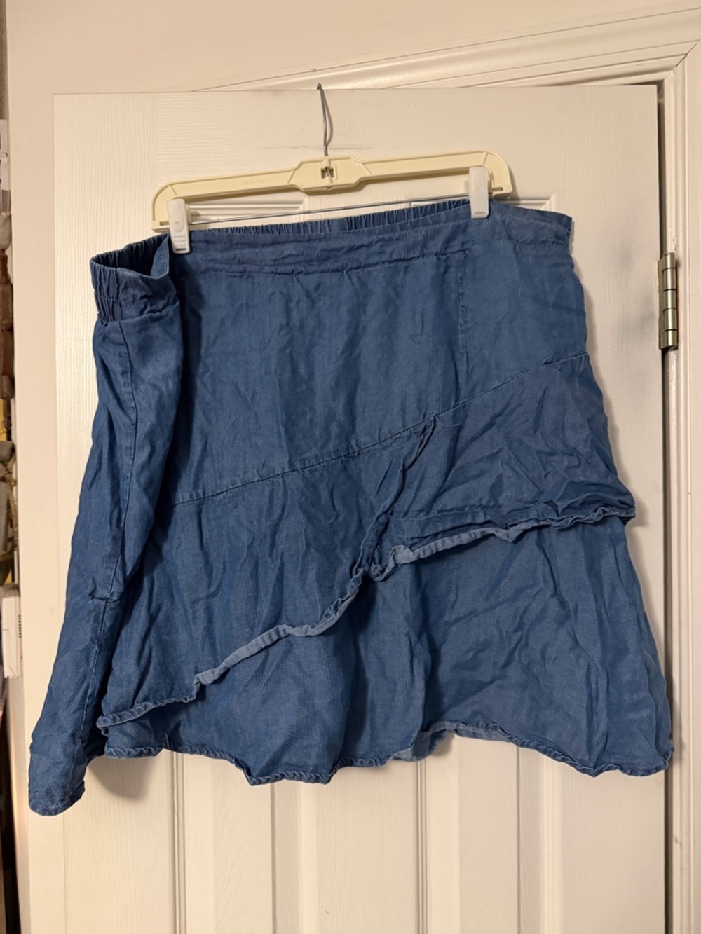 Cato Denim-Style Asymmetrical Ruffle Skort in Blue